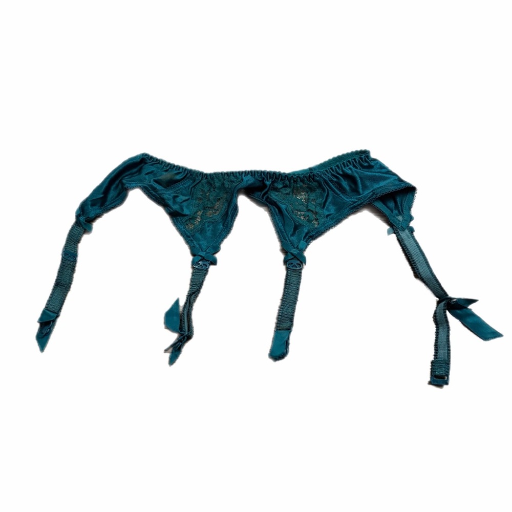 80s/90s European Vintage Charnos Satin Lace Insert Garter Belt (Hunter Green) L